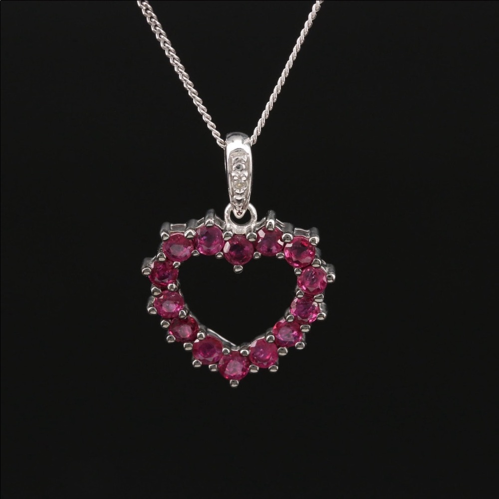 Sterling Silver Ruby & Diamond Necklace